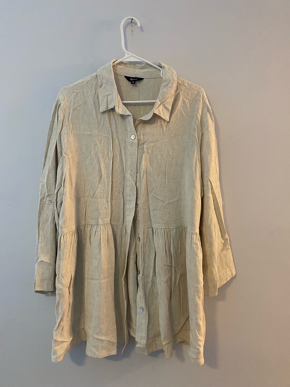Reitmans Beige Relaxed Peplum Button-Down Shirt